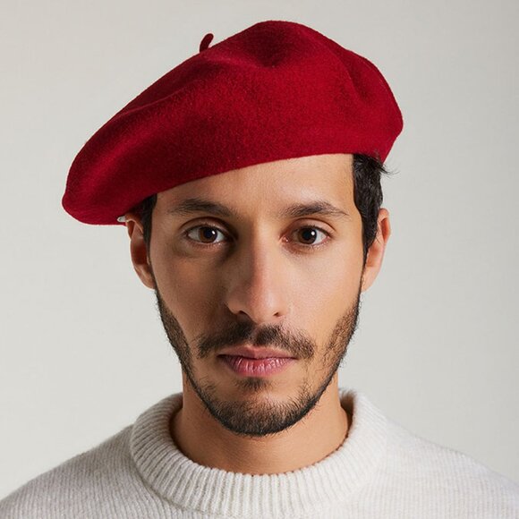Laulhere unisex Heritage beret, 100% merino wool, red, made in France - Picture 1 of 8